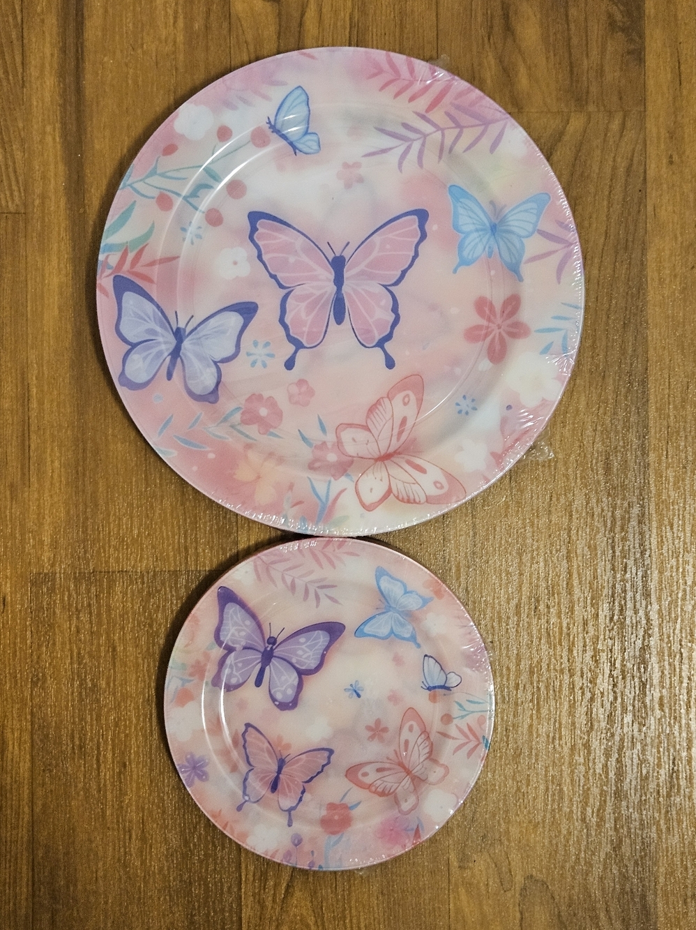 Butterfly Melamine Dinner and Salad Plate Set - Pink and Blue